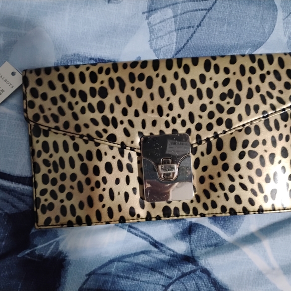 Talbots Brown and Silver Clutch with Animal Print - Picture 1 of 4